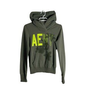 American Eagle Women's Military Green Graphic Print Sweatshirt Hoodie